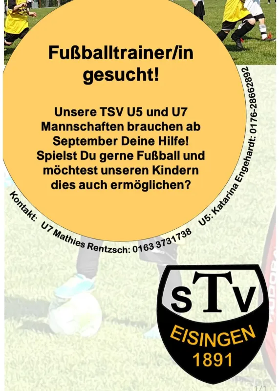 Fußballtrainer/in für die U5 und die U7 gesucht