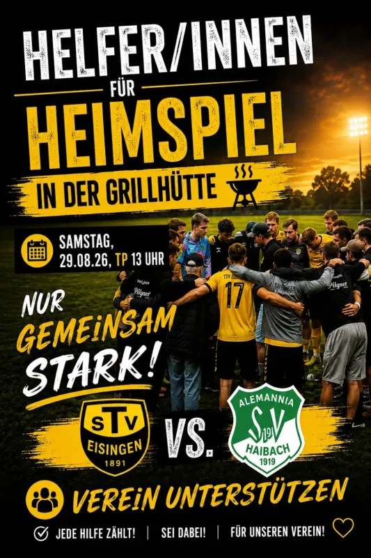Helfer/innen für das Heimspiel der 1. Mannschaft gesucht