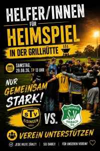 Helfer/innen für das Heimspiel der 1. Mannschaft gesucht